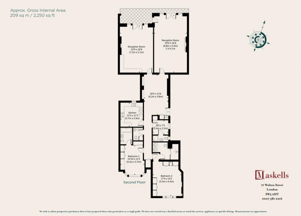 Floorplan for Albert Hall Mansions, South Kensington, SW7