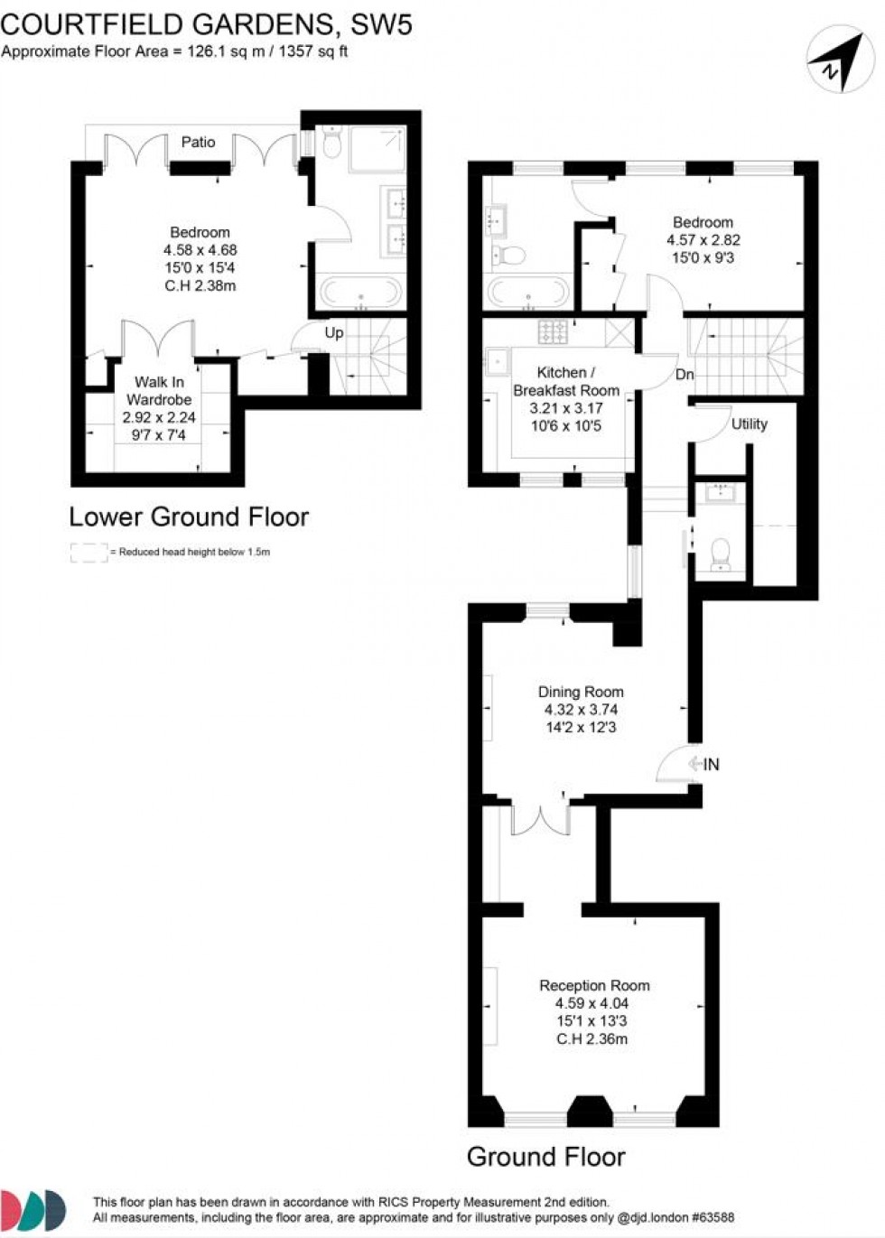 Floorplan for Courtfield Gardens, South Kensington, SW5
